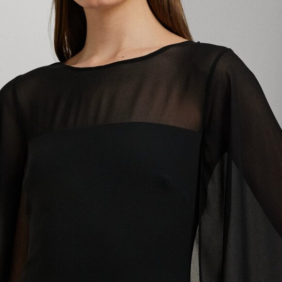 NWT LAUREN RALPH LAUREN Semisheer Capelet Georgette Gown Black 16 - Picture 3 of 4